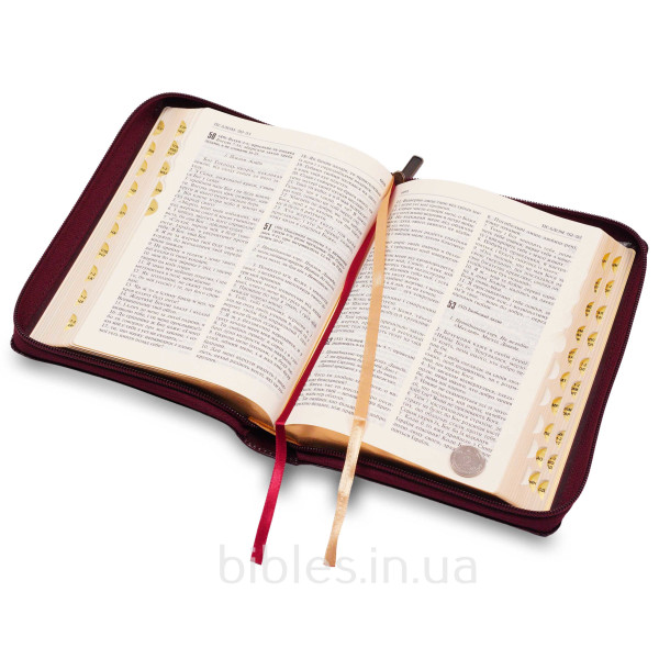 Библия Хоменко, натуральная кожа, бордо, застежка, индексы, золотой обрез