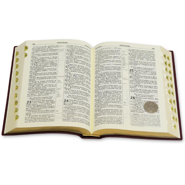 Библия, современный пер., винил, красная, индексы, 14 х 20 см